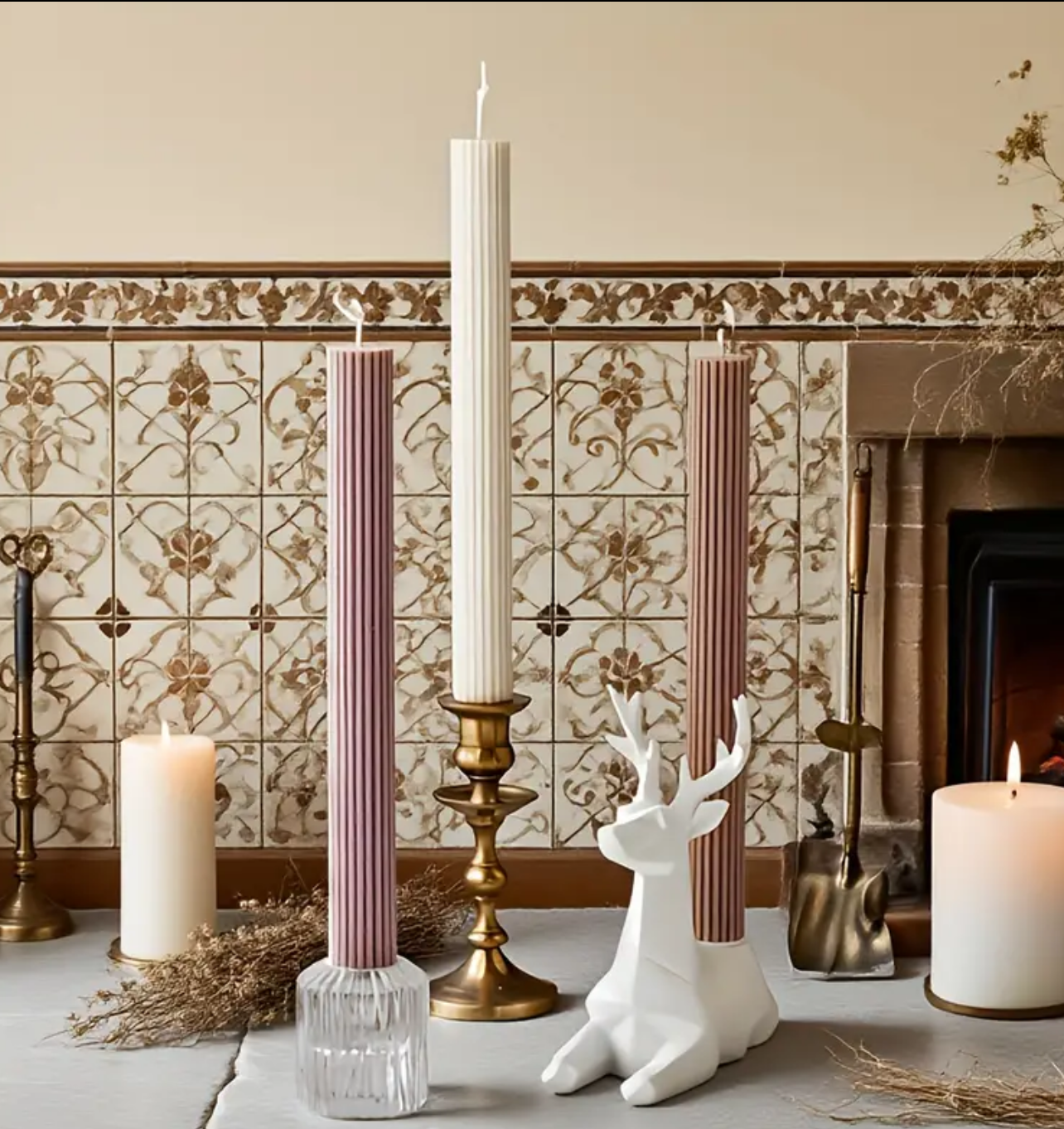 🕯️ Candela Zigrinata – Set da 3 pezzi 26 cm