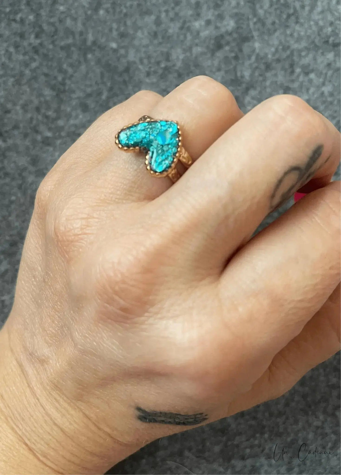 Anello Cuore Turchese in Resina e Acciaio - Gioiello Artigianale - Un_Cadeaux