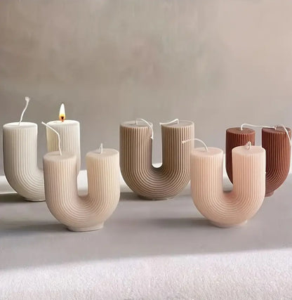 Candela Decorativa a Forma di U - Cera di Soia Naturale